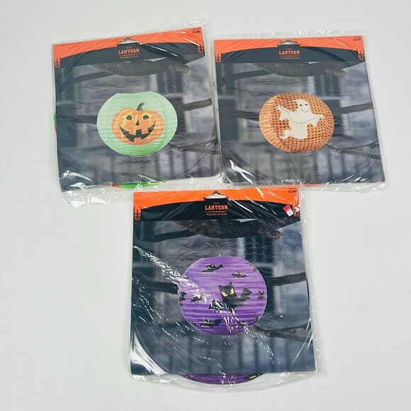 Halloween Paper Lanterns 3 Decorative Hanging Jack-O-Lantern Ghost Bat Designs - Picture 1 of 5